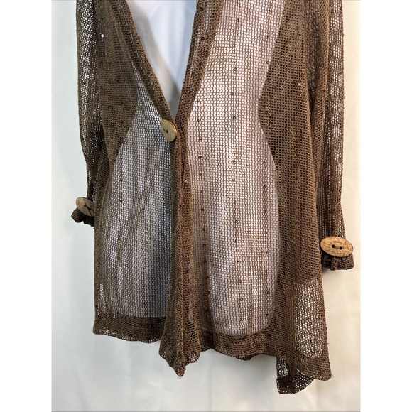 Krazy Kat Lagenlook Brown‎ Netted Bolero Cardigan Beach Oversized M Boho Cottage - Picture 6 of 11